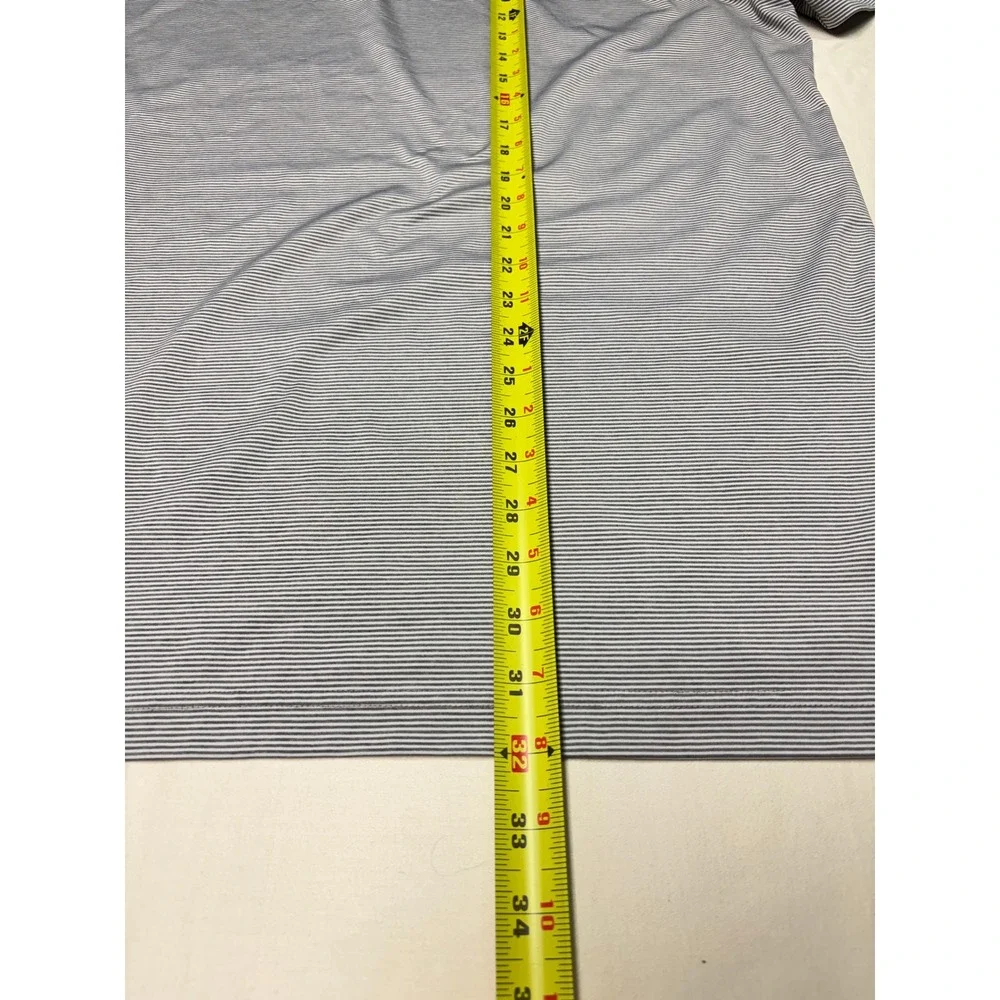 Johnnie-O Mens XL Grey Striped Performance Polo Shirt Eagle‎ Globe 1924 Logo